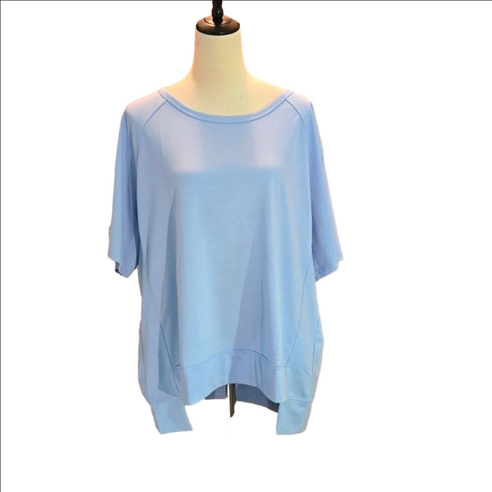 Dressin Oversized Sky Blue Top Short Sleeve Hi-Lo Hem Boatneck Women Women's XL